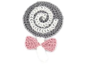 Häkelapplikation/Aufnäher ca. 45 mm x 30 mm - Lollipop Blümchen - grau