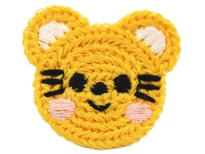 Häkelapplikation/Aufnäher ca. 36 mm x 35 mm - schmunzelnder Tiger - gelb