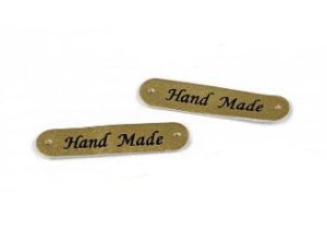 2 Applikationen / Label aus ökologischem Kunstleder ca. 10 x 48 mm  - Handmade - gold