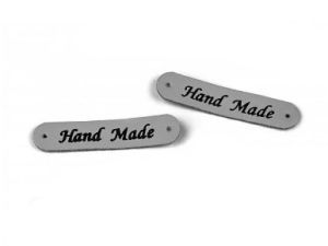 2 Applikationen / Label aus ökologischem Kunstleder ca. 10 x 48 mm  - Handmade - grau