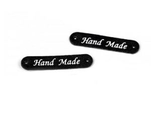 2 Applikationen / Label aus ökologischem Kunstleder ca. 10 x 48 mm  - Handmade - schwarz