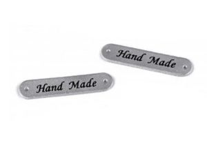 2 Applikationen / Label aus ökologischem Kunstleder ca. 10 x 48 mm  - Handmade - silber