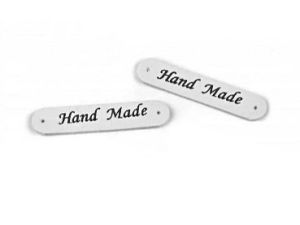 2 Applikationen / Label aus ökologischem Kunstleder ca. 10 x 48 mm  - Handmade - matt weiß