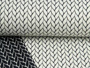 Webware Jacquard Baumwolle Doubleface - Zopfmuster - creme-schwarz