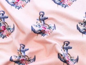Nahaufnahme von Jersey Digitaldruck - Anker mit Blümchen - rosa