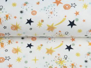 Jersey Cotton mit Foliendruck - Sternschnuppen - weiß-terrakotta
