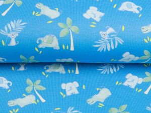 Jersey Cotton - spielende Dschungeltiere - indigoblau