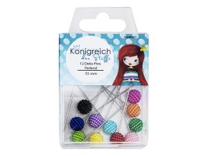 Deko-Pins 12 Stück/55 mm - Perle - bunt