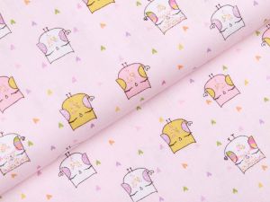 Webware Baumwolle Popeline mit Glitzer - Eulen - rosa