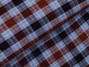 Webware Viskose Washed Checks - Karos 1 x 1 cm - braun/blau
