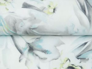 Elastischer Hosenstoff - Blumen-Muster - grau-weiß