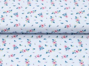 Webware Popeline Baumwolle Mille Fleur - kleine Röschen - babyblau 