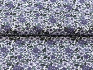Webware Popeline Baumwolle Mille Fleur - Blumenfeld - weiß-lila