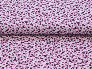 Webware Popeline Baumwolle Mille Fleur - gestreute Blumen-weiß-pink