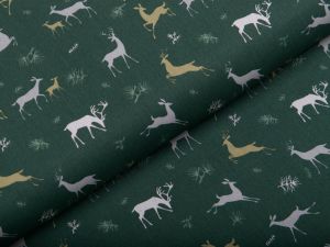 Webware Popeline Baumwolle - Hirsche und Rehe Weihnachtsstoff - altgrün
