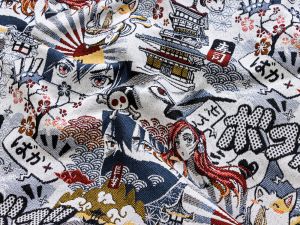 Jacquard Gobelin Dekostoff - Mangastyle - wollweiß