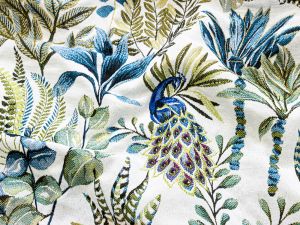 Jacquard Gobelin Dekostoff - Pfauen in der Natur - wollweiß