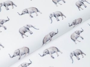 Webware Popeline Baumwolle Digitaldruck - Elefanten - weiß
