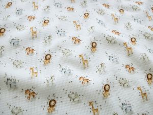 Jersey Waffel Digitaldruck - niedliche Tiere - weiß - braun