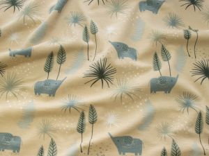 Jersey Baumwolle - Elefanten auf Safari - beige