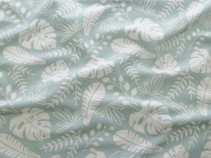 Jersey Baumwolle - verschiende Blätter - babyblau