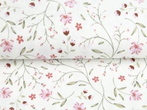 Jersey - Zweige und Blumen - wollweiß