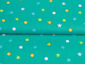 Webware Öko - Baumwolle Patchwork Quilt Serie " Partyanimal " Melan & Cia Kollektion - Sternenparty - petrol
