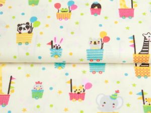 Webware Öko - Baumwolle Patchwork Quilt Serie " Partyanimal " Melan & Cia Kollektion - tierische Party - creme