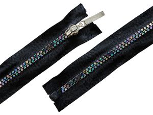 Reißverschluss mit Regenbogen Effekt teilbar - 5 mm x 70 cm - schwarz