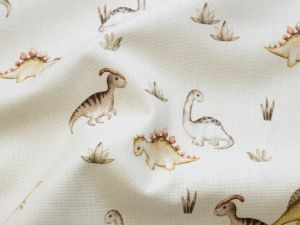 Canvas in Leinenoptik - Dino-Familie - wollweiß