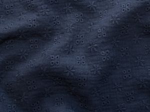Musselin Baumwolle Double Gauze Broderie - Lochstickerei - Blümchen- dunkelblau