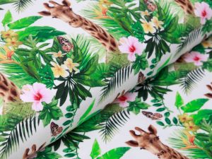 Jersey Digitalprint Stenzo - Giraffen und Blätter auf Kratzoptik - weiß