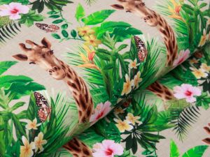 Jersey Digitalprint Stenzo - Giraffen und Blätter auf Kratzoptik - beige