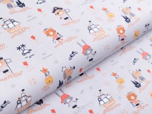 Webware Baumwolle Popeline by Poppy - kleine Piratentiere - grau