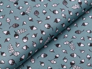 Webware Baumwolle Patchwork - Eicheln - petrol