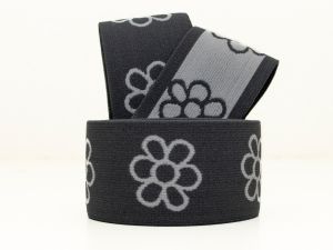 Gummiband ca. 40 mm - Blümchen - grau