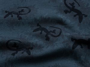 Jersey Digitaldruck Jungle by House of Inés - Eidechse auf Mistelzweige - blau