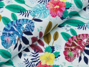 Jersey Swafing Chamäleon Kami by Christiane Zielinski - Chamäleon zwischen Blüten und Blättern - weiß