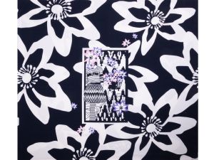 Jersey Viskose PANEL ca. 70cm x 155cm - Dame mit Blumenkopf - nachtblau/weiß/rosa/lila