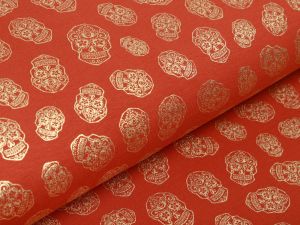 Jersey mit Foliendruck - goldene geblümte Skulls - terrakotta