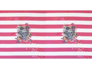 Jersey Viskose PANEL ca. 150cm x 85cm - Kolibri auf Streifen - weiß