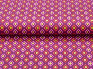Webware Baumwolle Popeline mit Foliendruck - weihnachtliche Rauten - magenta