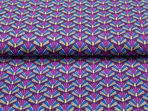 Webware Baumwolle Popeline mit Foliendruck - bunte Weihnachtsfächer - violett