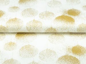 Webware Baumwolle Popeline mit Foliendruck - vergoldete Weihnachtskugeln - wollweiß