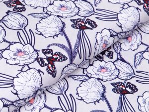 Jersey Fräulein von Julie - Mohnblumen und Schmetterlinge - beige
