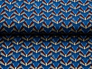 Webware Baumwolle Popeline mit Foliendruck - bunte Weihnachtsfächer - marineblau