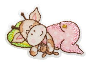 Applikation zum Aufbügeln - schlafende Giraffe mit Teddy - rosa