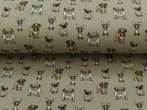 Alpenfleece Digitaldruck - freche Hundebande - taupe