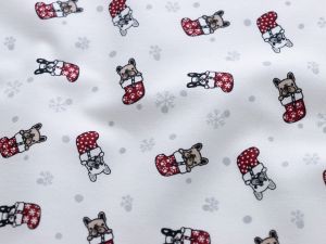Webware Popeline Baumwolle Weihnachten - Weihnachtsbulldoggen - weiß