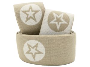 Gummiband zweifarbig ca. 40 mm - Sterne in Kreisen - sand